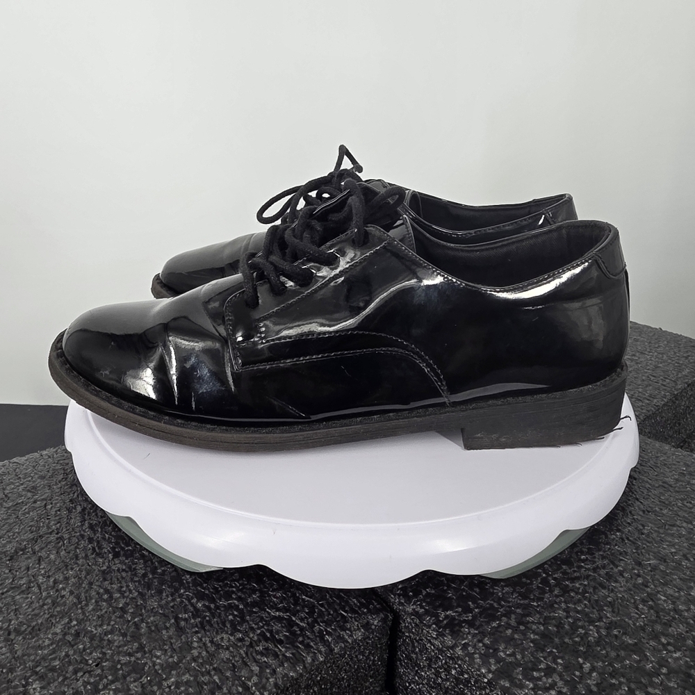 Zara Black Patent Leather Oxfords Lace Up Dress Shoes Size 39 Women 8.5